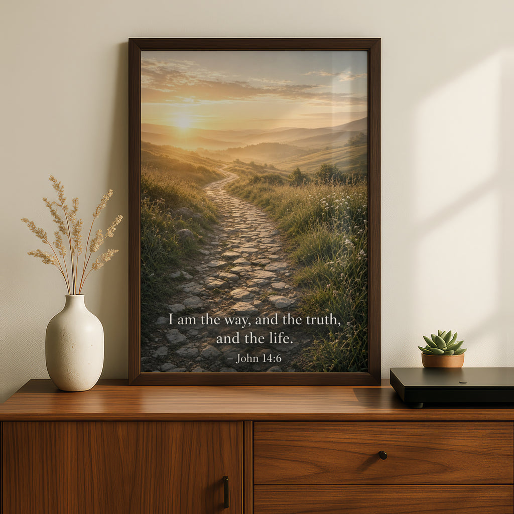 John 14:6 Bible Verse Poster, Christian Wall Art, Scripture Print, Sunrise Path
