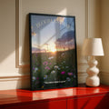 Bloom Anyway Wildflower Sunset Poster, Inspirational Quote Wall Art, Floral Print