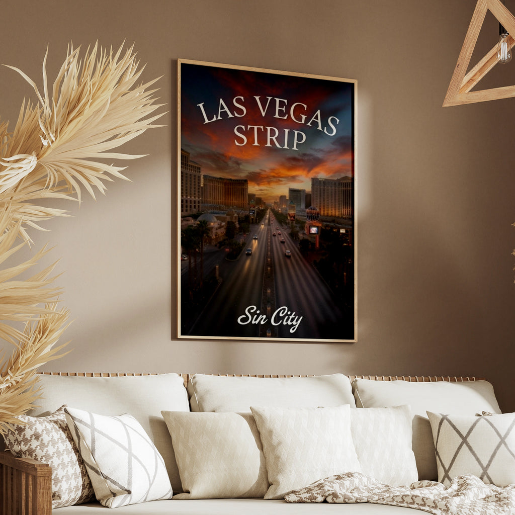 Las Vegas Strip Poster, Sin City Wall Art, Nevada Skyline Print, Sunset Boulevard Decor