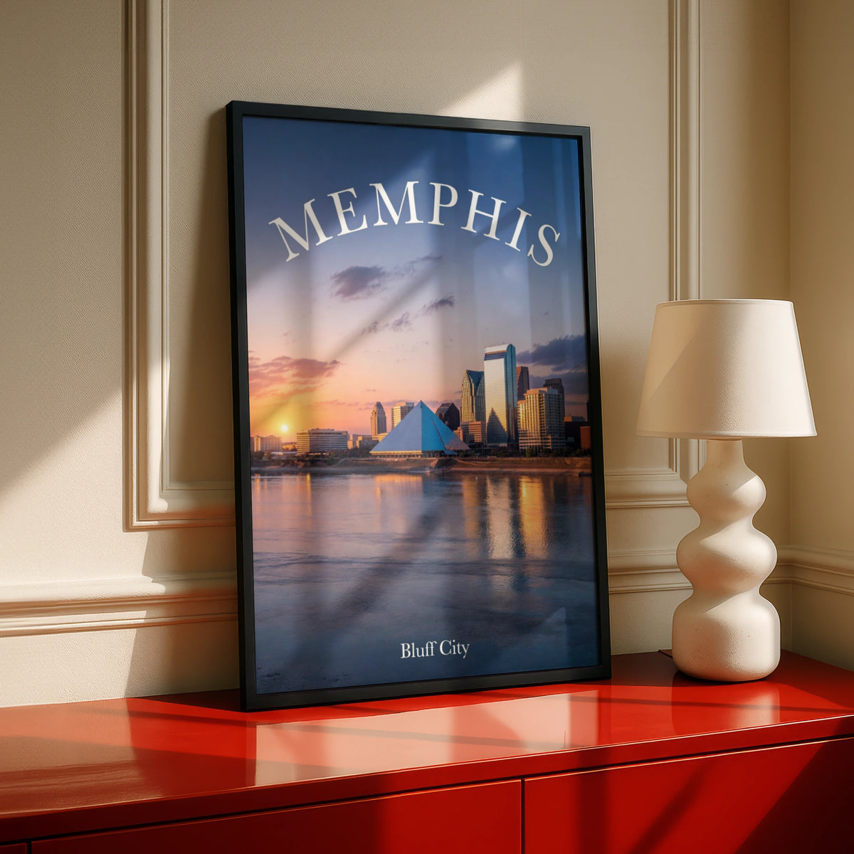 Memphis Skyline Poster, Bluff City Tennessee Wall Art, Mississippi River Sunset Print