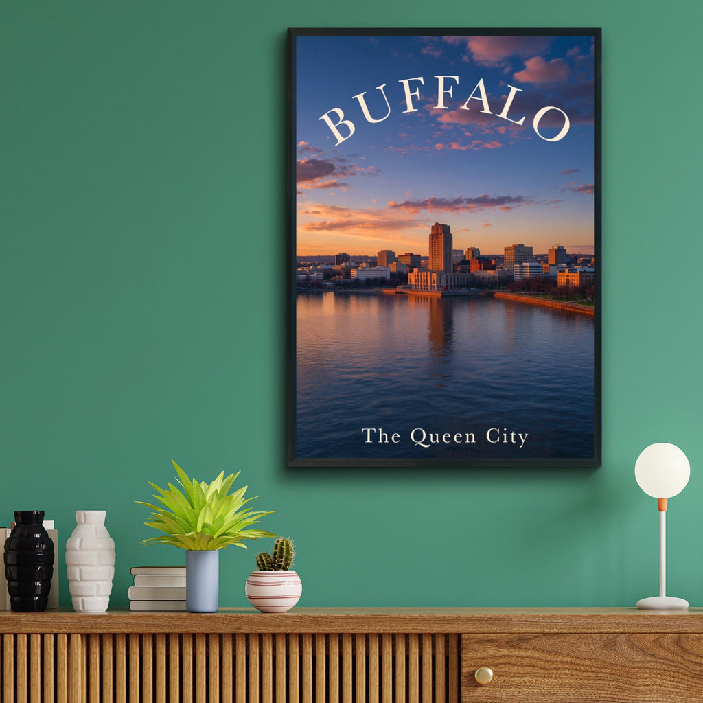 Buffalo New York Skyline Poster, The Queen City Sunset Wall Art Print