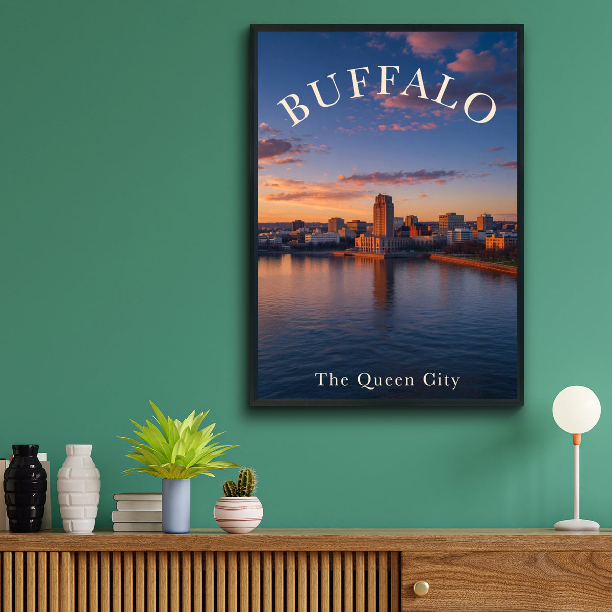 Buffalo New York Skyline Poster, The Queen City Sunset Wall Art Print