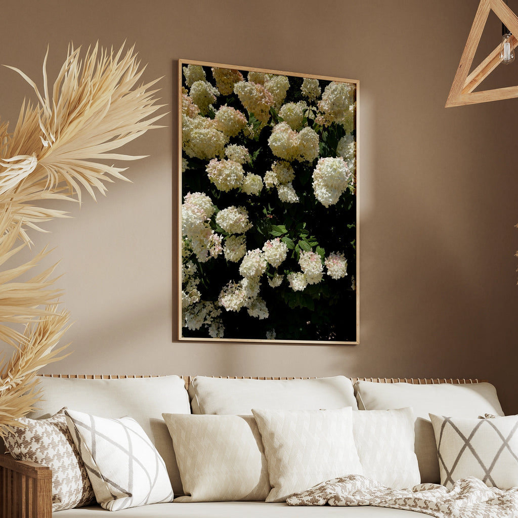 White Hydrangea Flower Photography Poster, Floral Wall Art, Garden Botanical Print