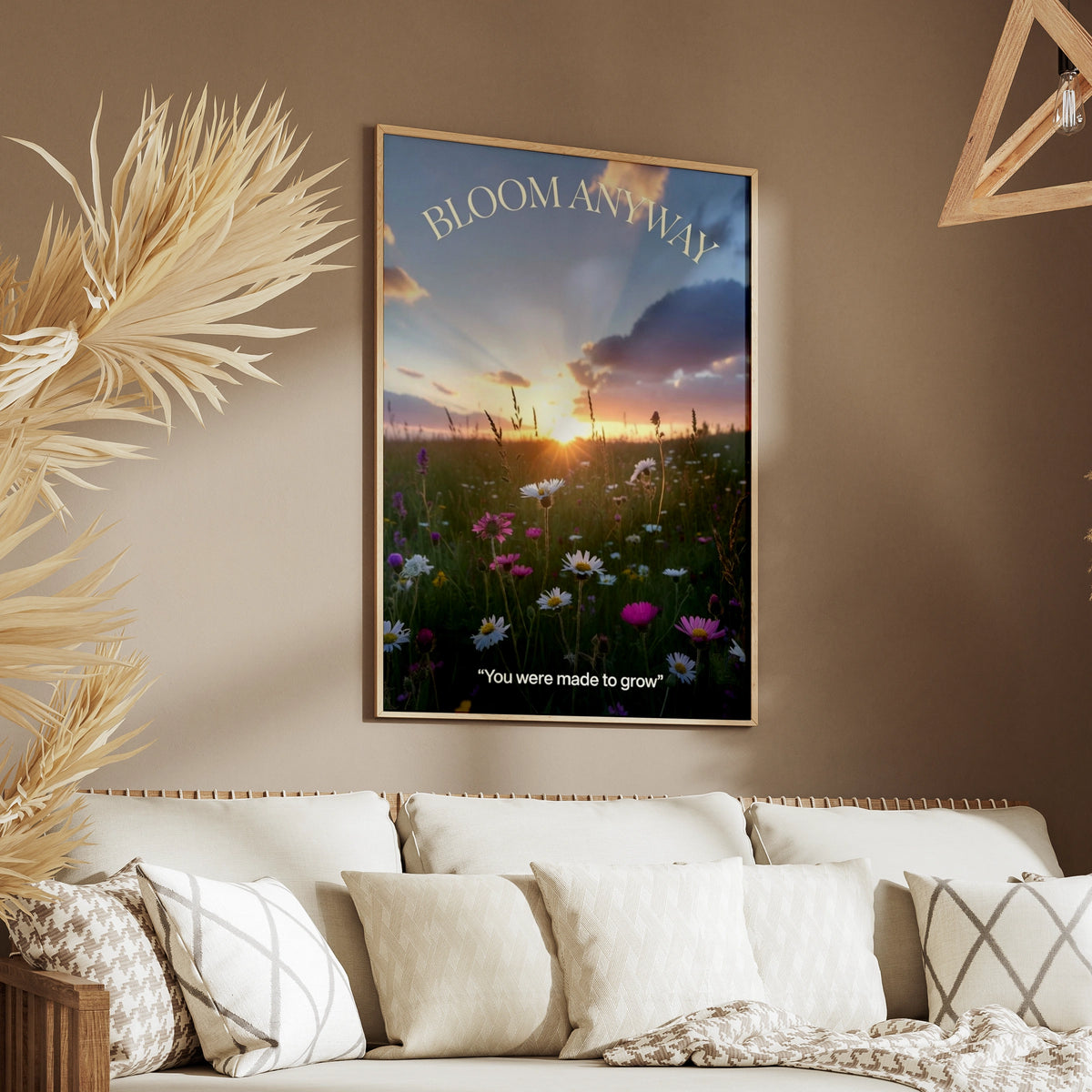Bloom Anyway Wildflower Sunset Poster, Inspirational Quote Wall Art, Floral Print