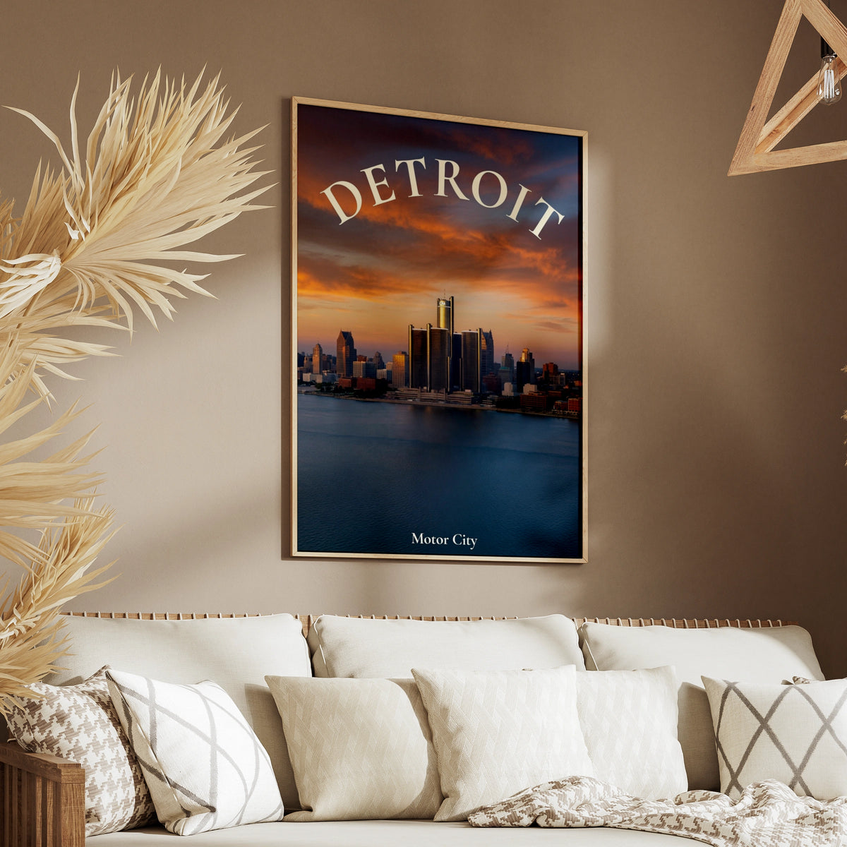Detroit Skyline Poster, Motor City Wall Art, Michigan City Print, Sunset River View