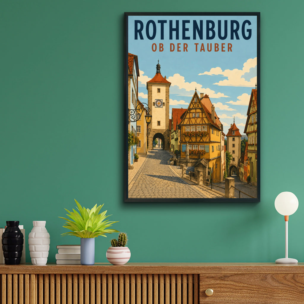 Rothenburg ob der Tauber Poster, Germany Travel Wall Art, Vintage Bavaria Print