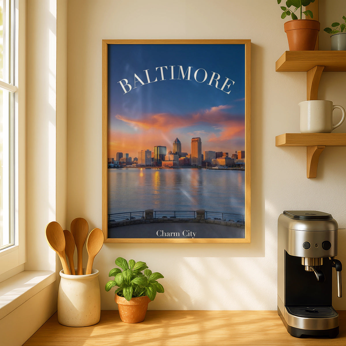 Baltimore Skyline Poster, Charm City Sunset Wall Art, Maryland cityscape print