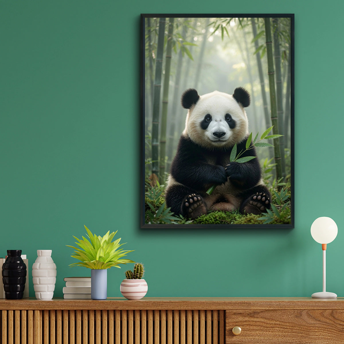 Giant Panda Poster, Bamboo Forest Wall Art, Black White Wildlife Print, Nature Decor
