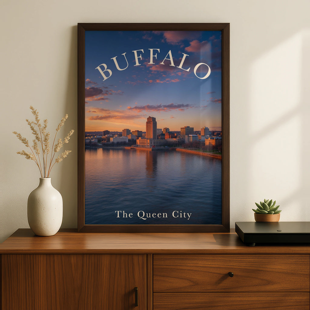 Buffalo New York Skyline Poster, The Queen City Sunset Wall Art Print