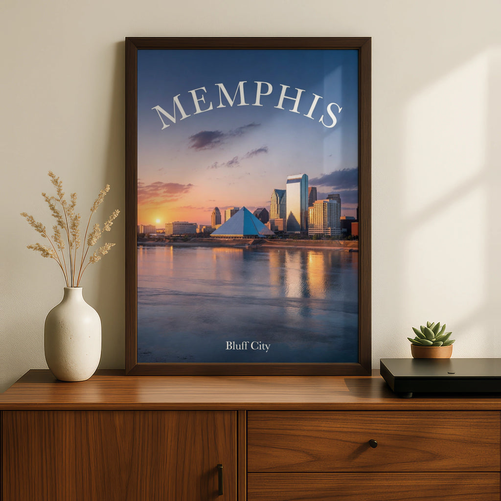 Memphis Skyline Poster, Bluff City Tennessee Wall Art, Mississippi River Sunset Print