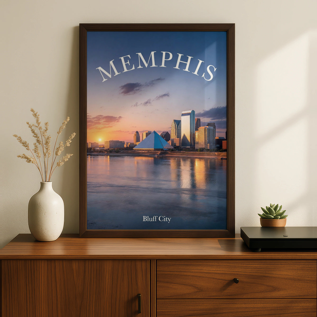 Memphis Skyline Poster, Bluff City Tennessee Wall Art, Mississippi River Sunset Print