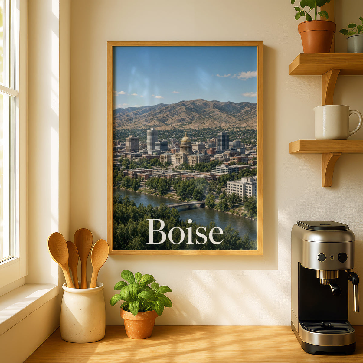 Boise Idaho Skyline Poster, Capitol Building City Wall Art, Foothills Travel Print