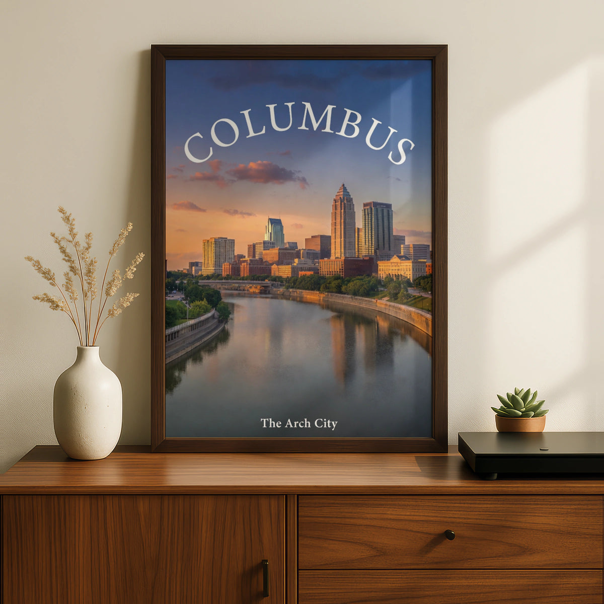 Columbus Ohio Skyline Poster, The Arch City Wall Art, Scioto River Sunset Print