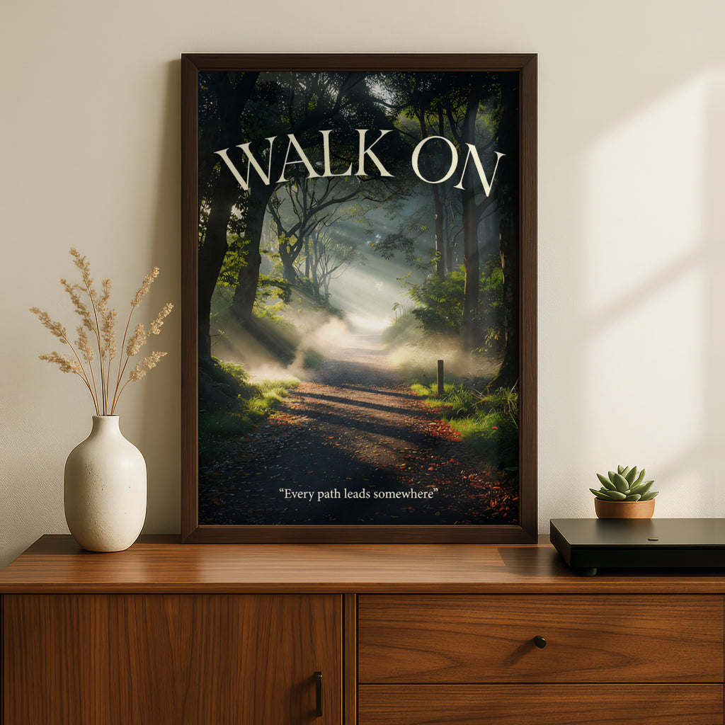 Walk On Motivational Forest Path Poster, Nature Trail Wall Art, Inspirational Quote Print
