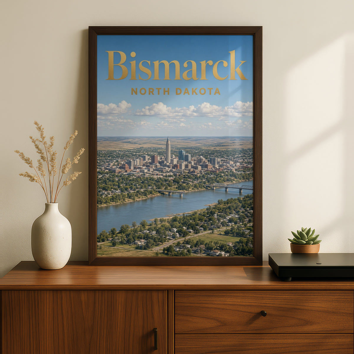 Bismarck North Dakota Poster, City Skyline Wall Art, Missouri River Print, ND Gift