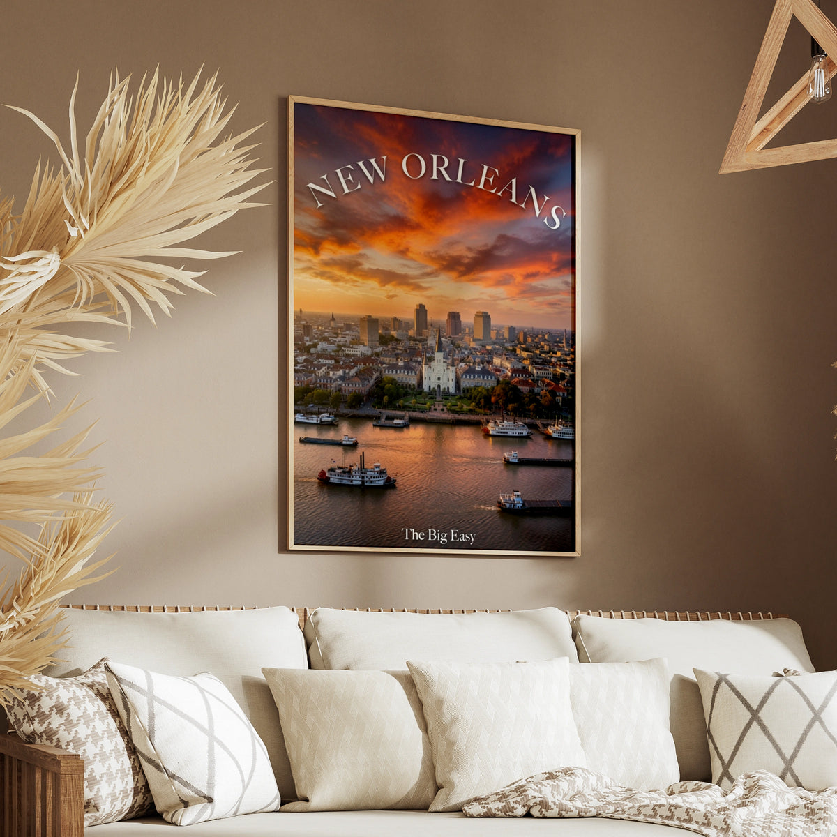 New Orleans Poster, The Big Easy Skyline Wall Art, Mississippi River Sunset Print