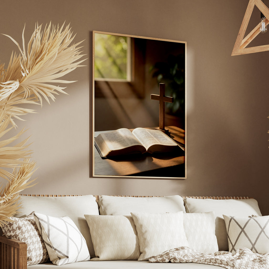 Bible and Cross Wall Art, Christian Poster, Faith Home Decor, Religious Print, Church Gift