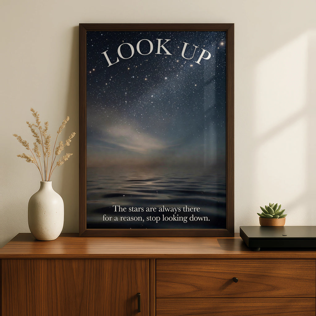 Look Up Starry Night Sky Motivational Quote Poster, Inspirational Wall Art Print