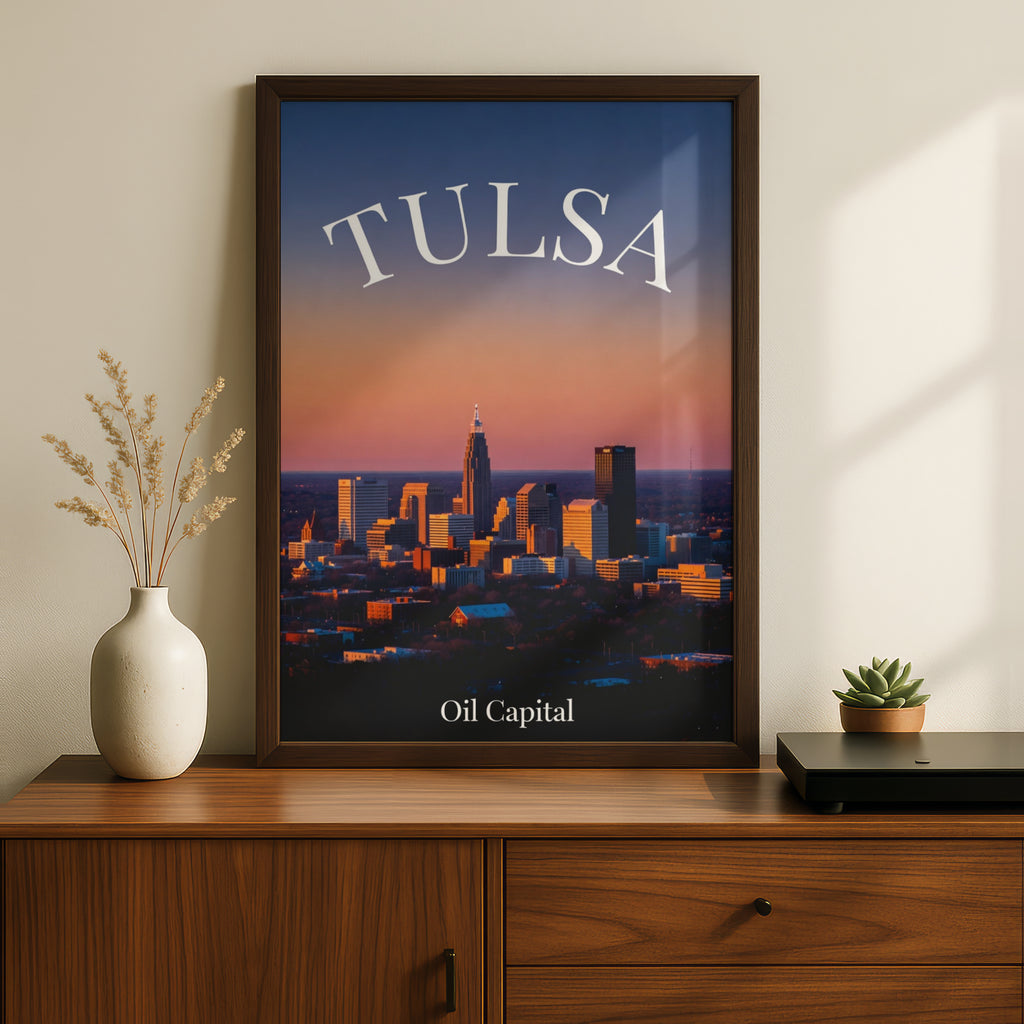 Tulsa Oklahoma Skyline Poster, Oil Capital Sunset City Print, Oklahoma Wall Art Gift