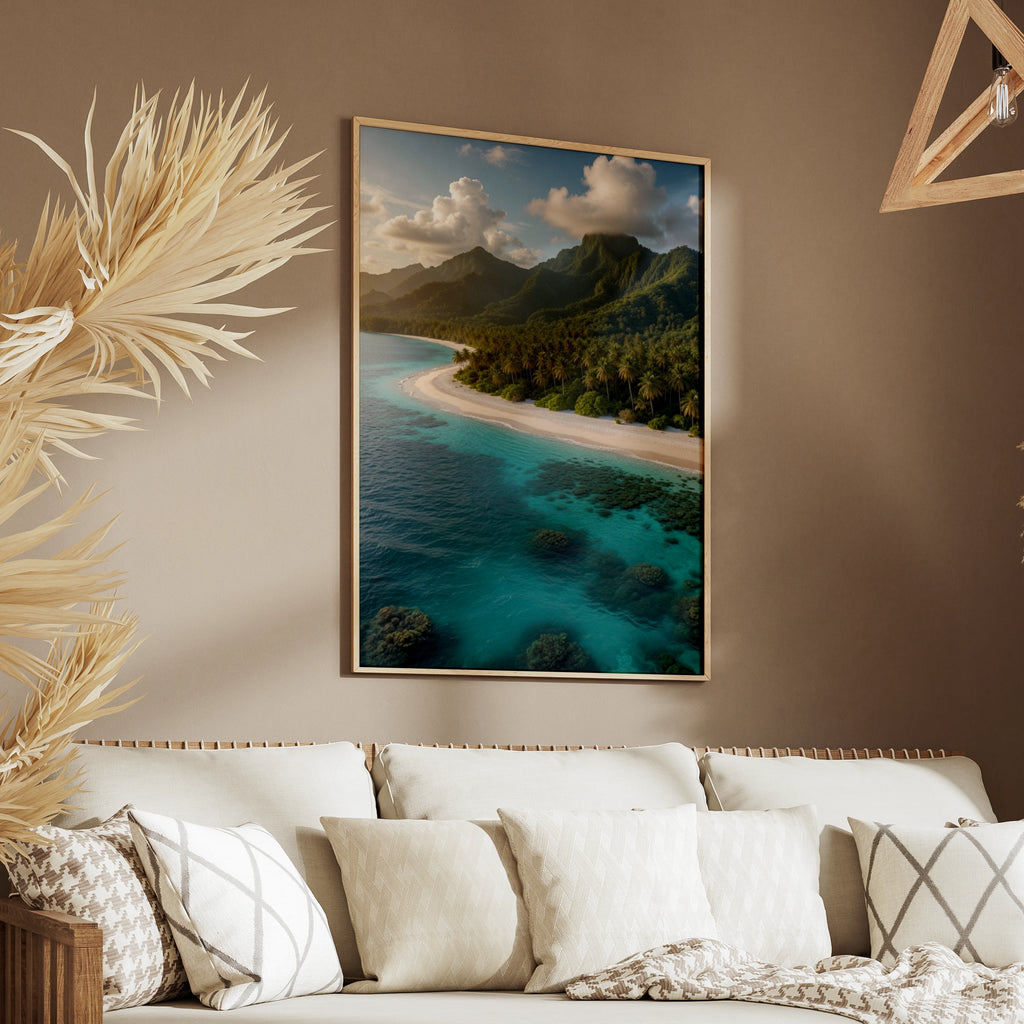 Tropical Beach Poster, Palm Tree Island Wall Art, Turquoise Ocean Print, Coastal Decor
