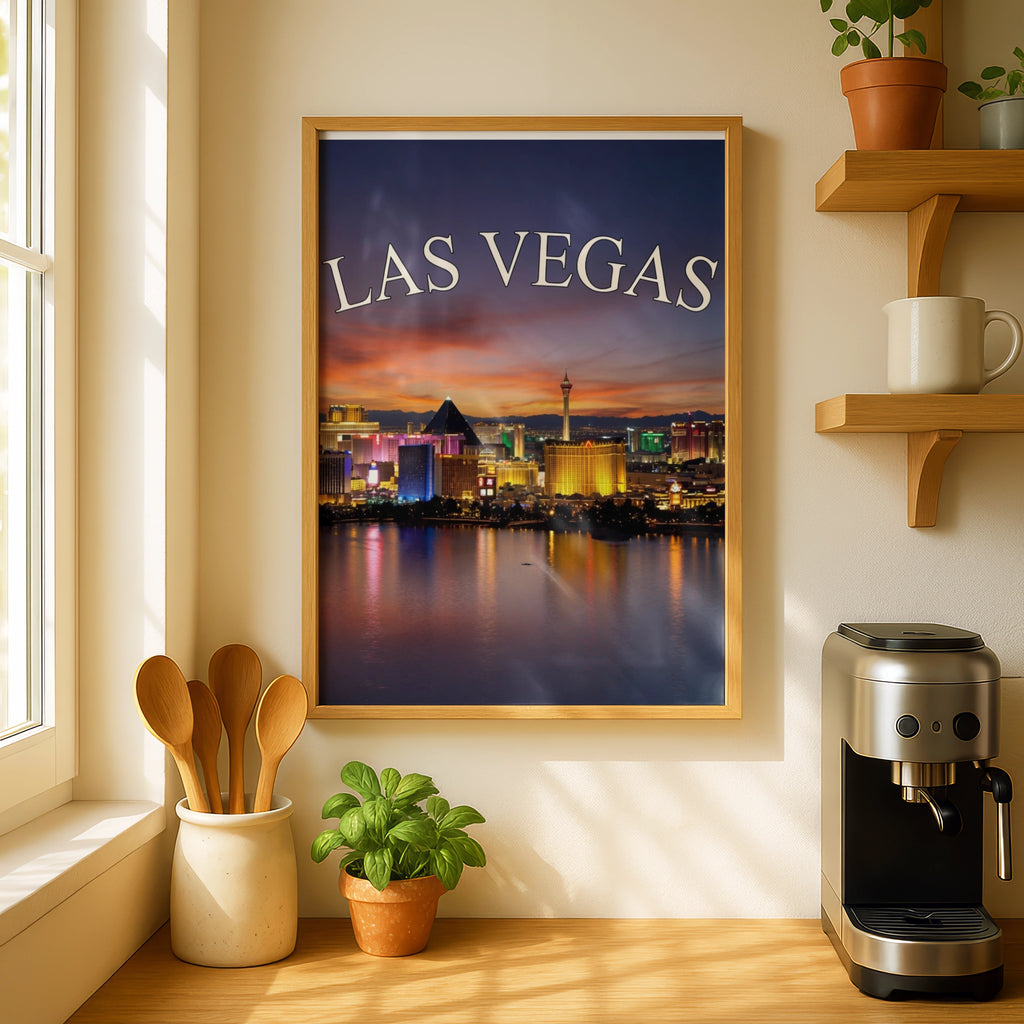 Las Vegas Skyline Poster, Nevada Strip Night Lights Wall Art, City Travel Print