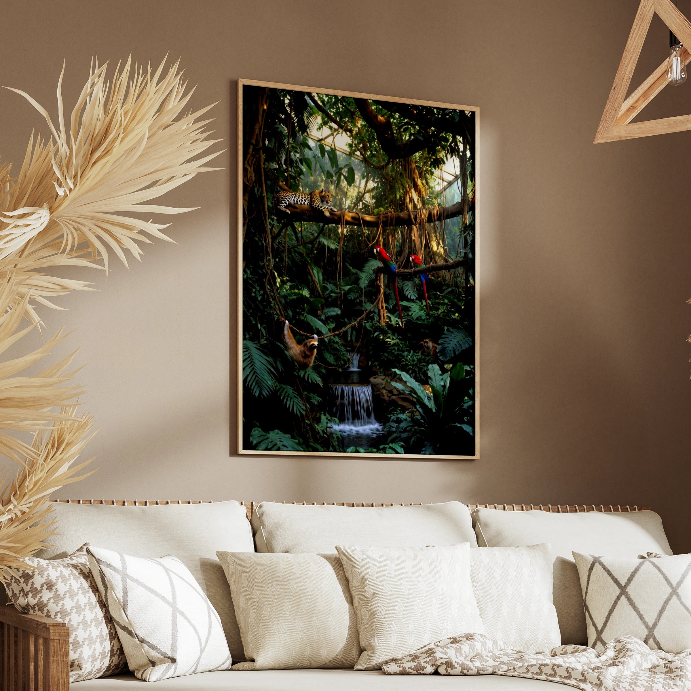 Tropical Jungle Wildlife Poster, Leopard Macaw Sloth Rainforest Wall Art Print