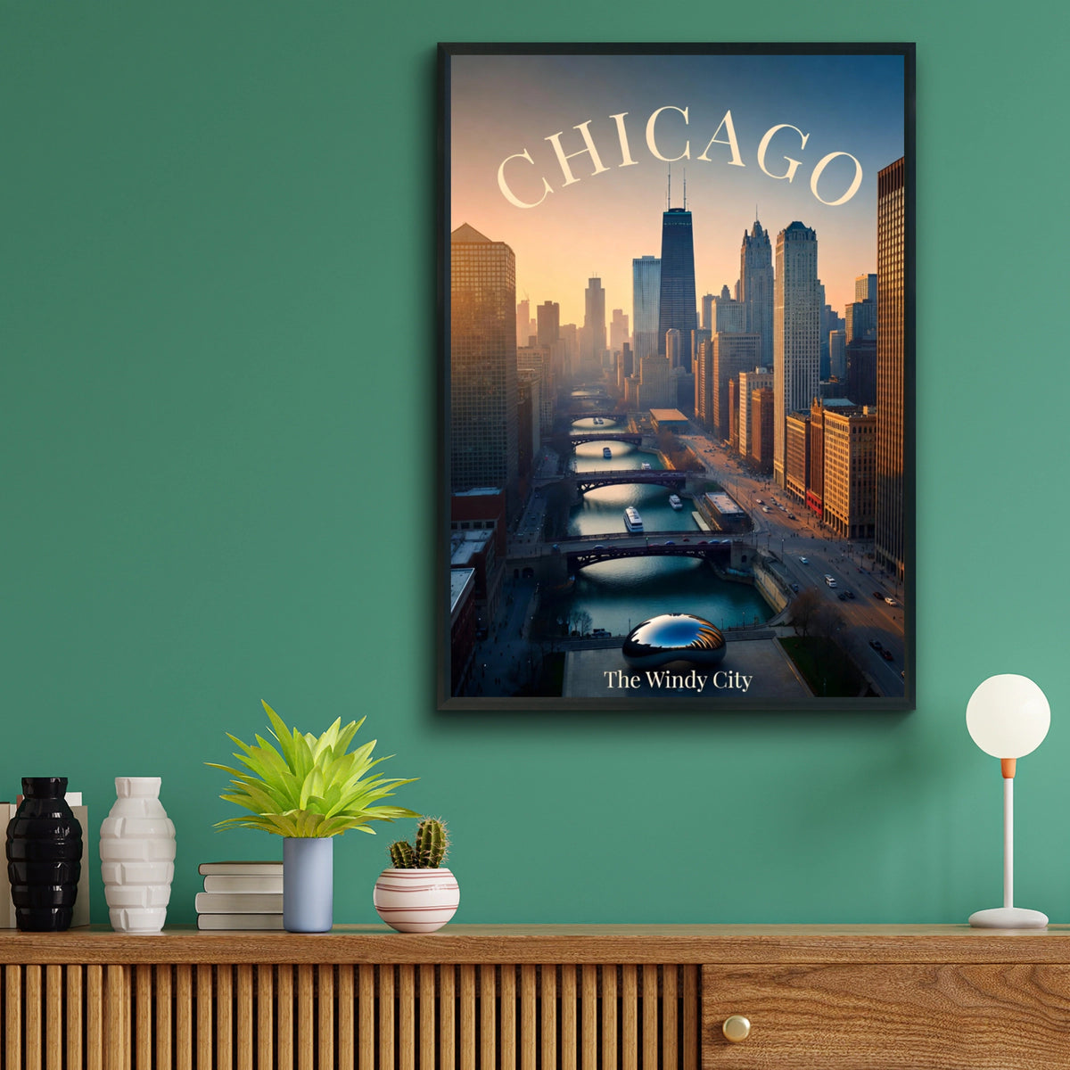 Chicago Skyline Poster, The Windy City Wall Art, Chicago River Print, Illinois