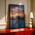 Detroit Skyline Poster, Motor City Wall Art, Michigan City Print, Sunset River View