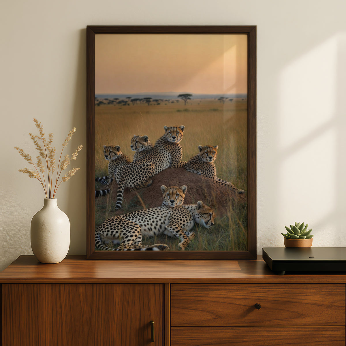 Cheetah Group on Savanna Poster, African Wildlife Wall Art, Safari Animal Print