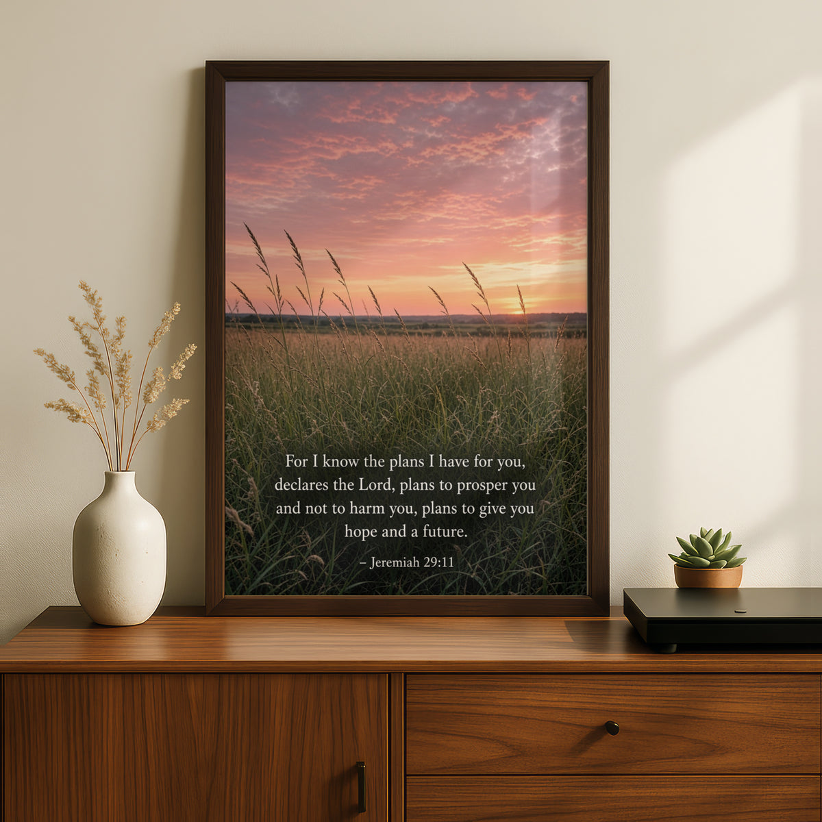 Jeremiah 29:11 Bible Verse Poster, Scripture Wall Art, Christian Gift, Sunset Field Print