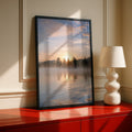 Misty Lake Sunrise Poster, Mountain Forest Wall Art, Nature Photography Print