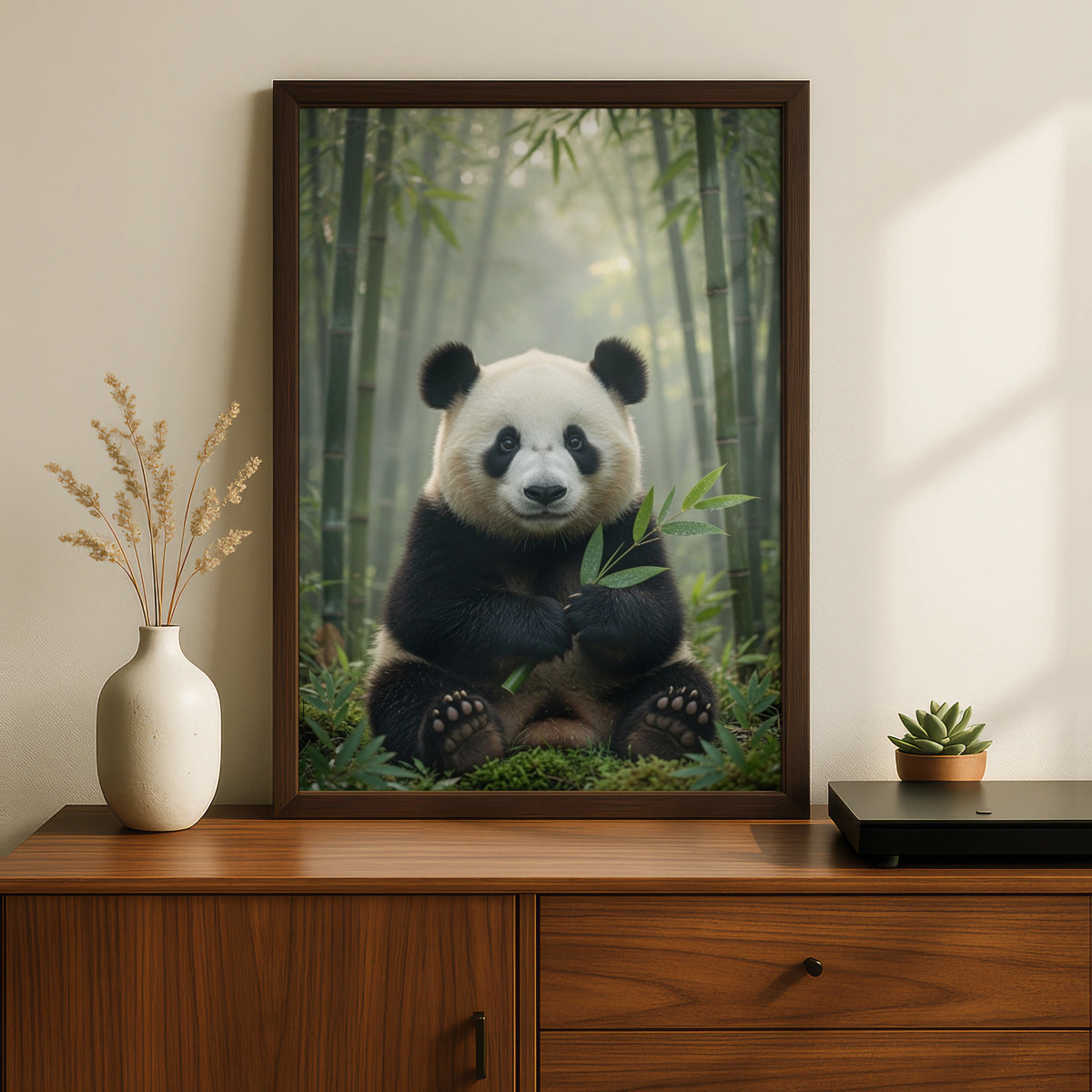 Giant Panda Poster, Bamboo Forest Wall Art, Black White Wildlife Print, Nature Decor