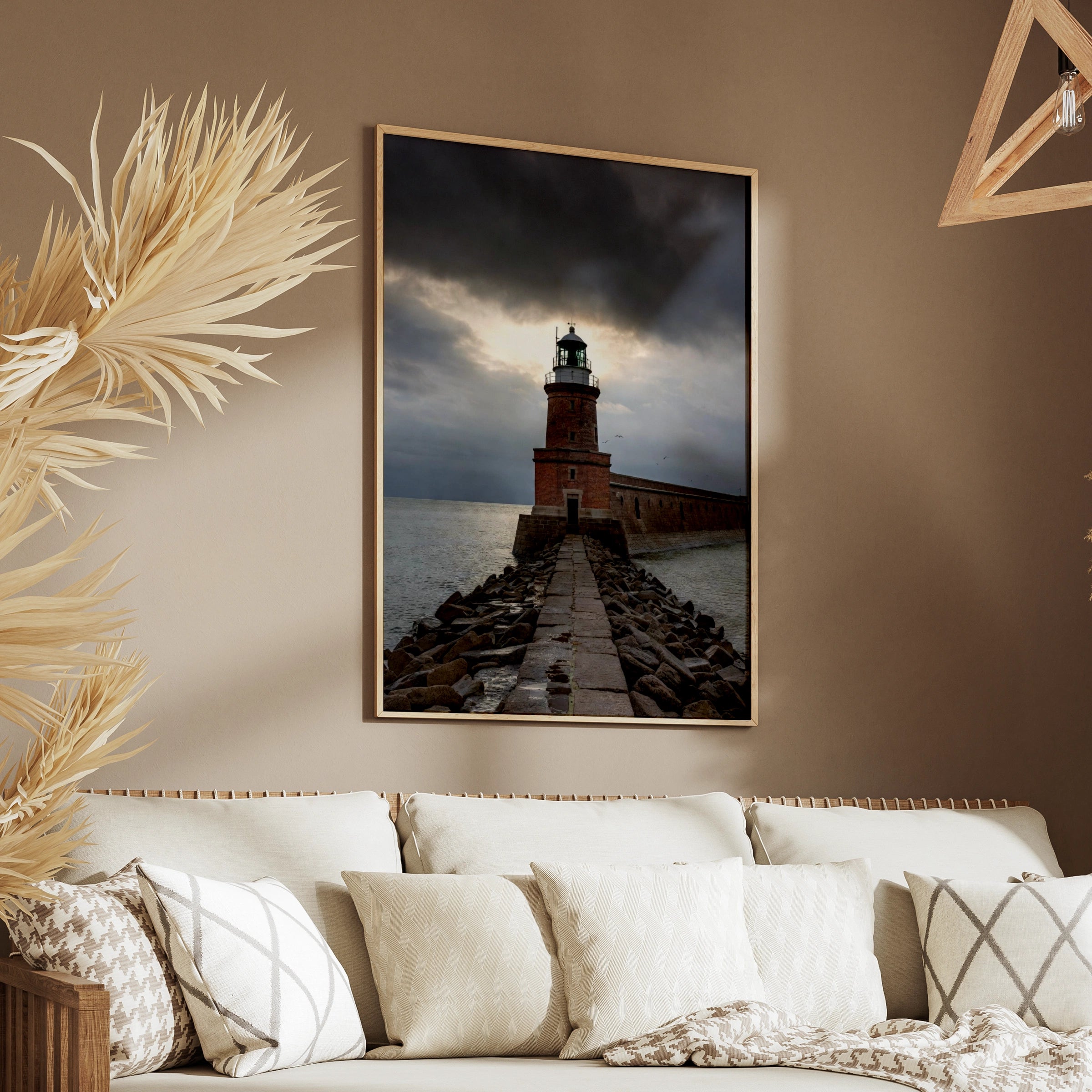 Lighthouse Poster, Stormy Sea Wall Art, Dramatic Sky Coastal Print, Nautical Decor
