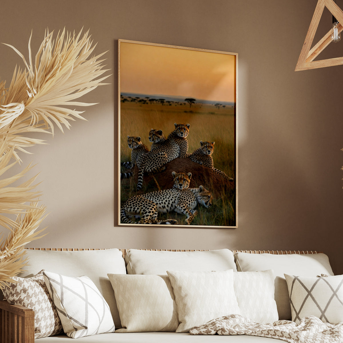 Cheetah Group on Savanna Poster, African Wildlife Wall Art, Safari Animal Print