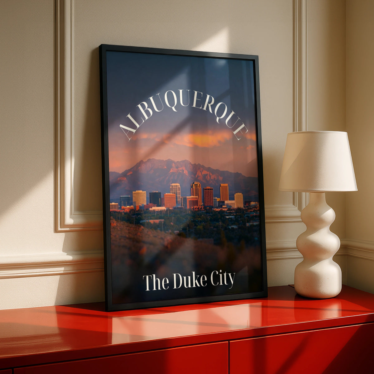 Albuquerque New Mexico Poster, Duke City Skyline Wall Art, Sandia Mountains Print