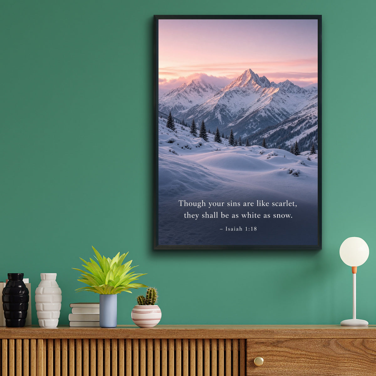 Isaiah 1:18 Bible Verse Poster, Snowy Mountain Scripture Wall Art, Christian Gift