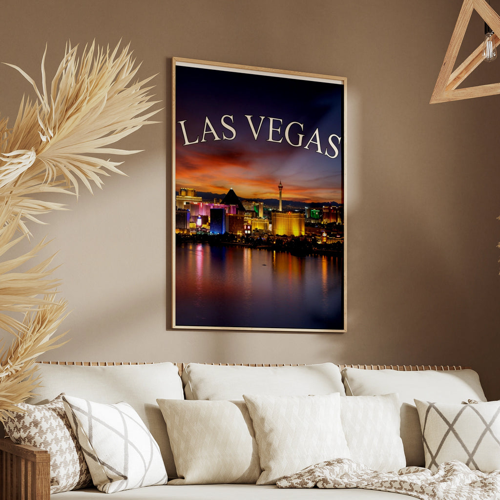 Las Vegas Skyline Poster, Nevada Strip Night Lights Wall Art, City Travel Print