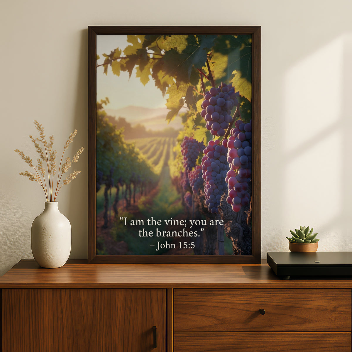 John 15:5 Bible Verse Poster, I Am the Vine Vineyard Scripture Wall Art Print