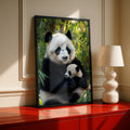 Giant Panda Mother and Baby Poster, Cute Panda Cub Wall Art, Bamboo Wildlife Print