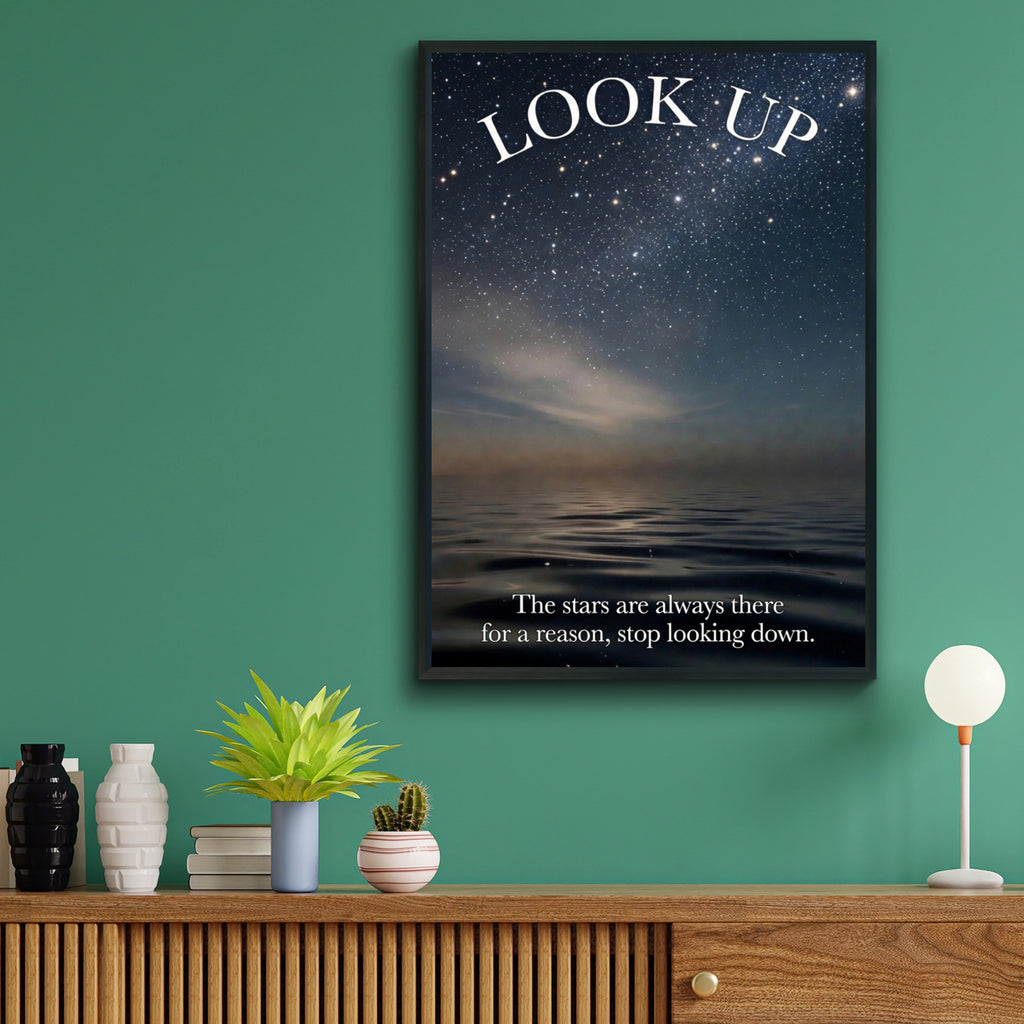 Look Up Starry Night Sky Motivational Quote Poster, Inspirational Wall Art Print