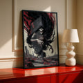 Grim Reaper Dark Art Poster, Skull Smoke Horror Wall Art, Gothic Fantasy Print, Red Black Decor