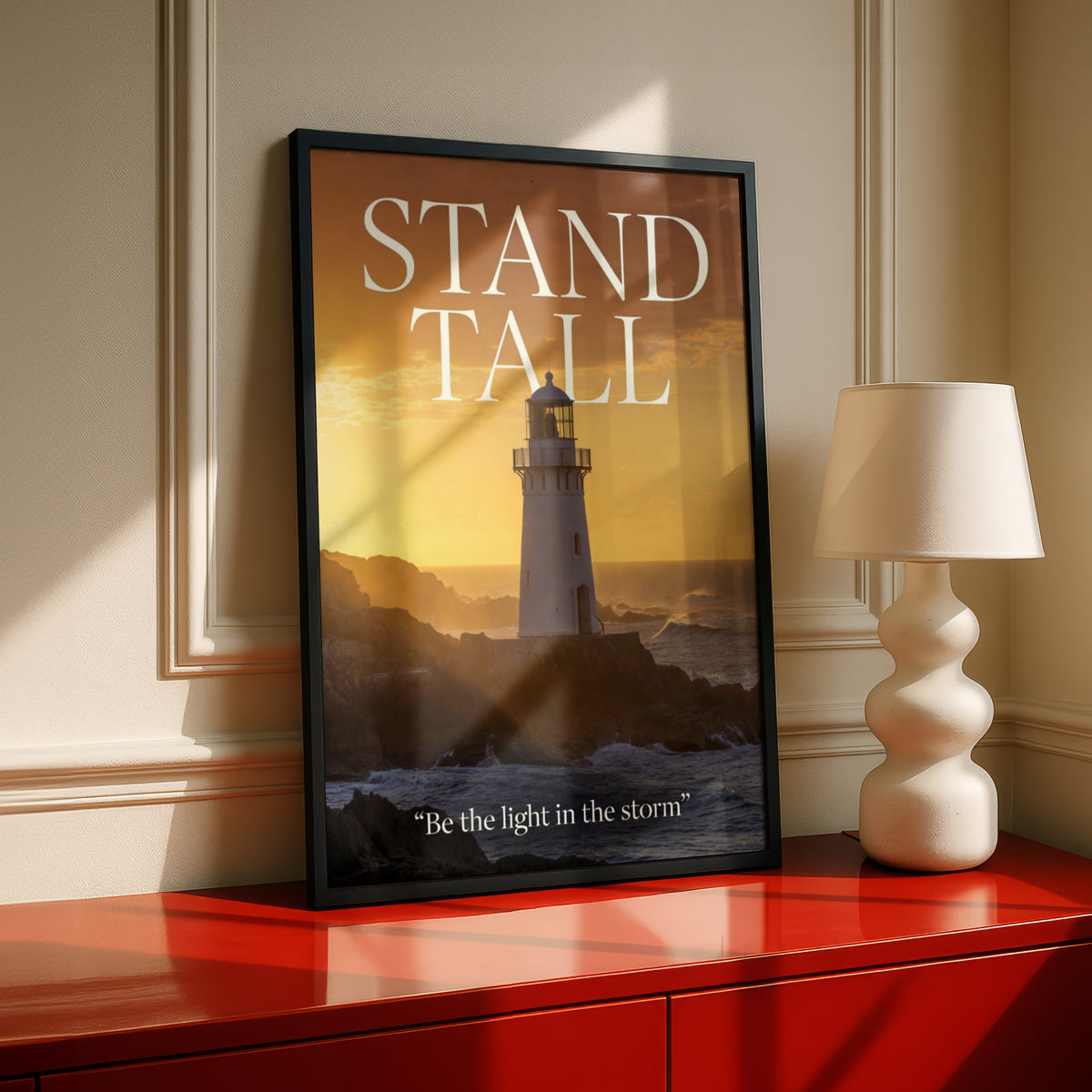 Stand Tall Lighthouse Motivational Poster, Be the Light in the Storm Quote Wall Art Print