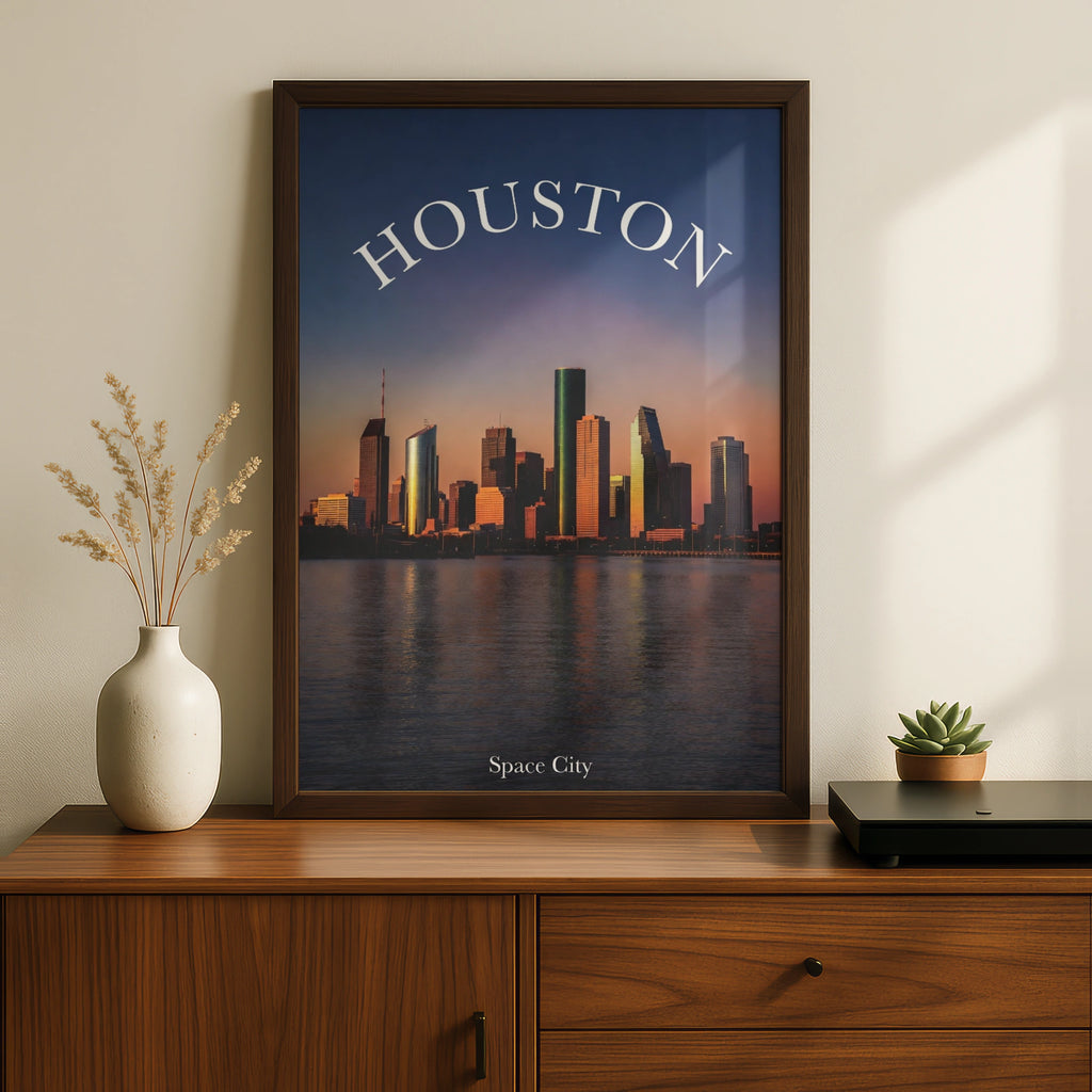 Houston Skyline Poster, Space City Texas Wall Art, Sunset Downtown Print, City Decor