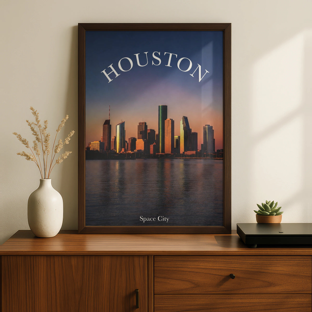 Houston Skyline Poster, Space City Texas Wall Art, Sunset Downtown Print, City Decor