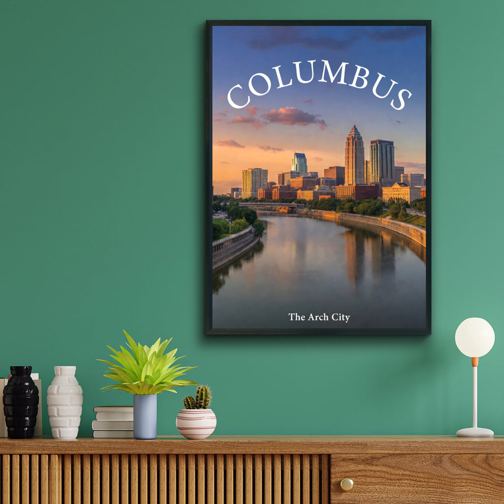 Columbus Ohio Skyline Poster, The Arch City Wall Art, Scioto River Sunset Print