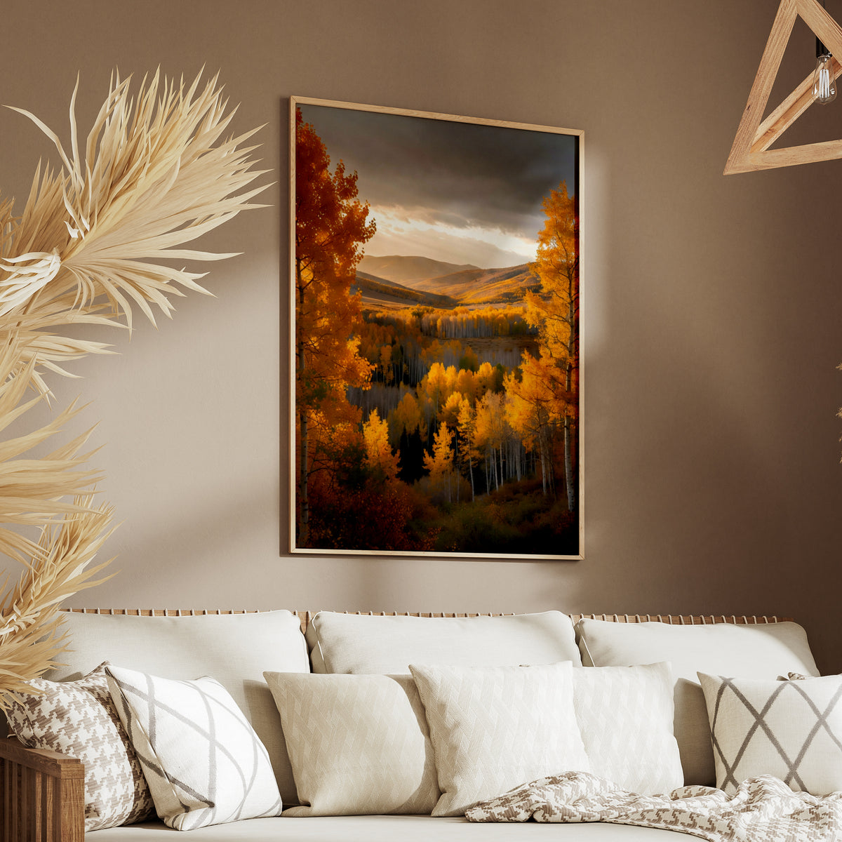 Fall Mountain Landscape Poster, Autumn Aspen Trees Wall Art, Golden Forest Print, Nature Decor