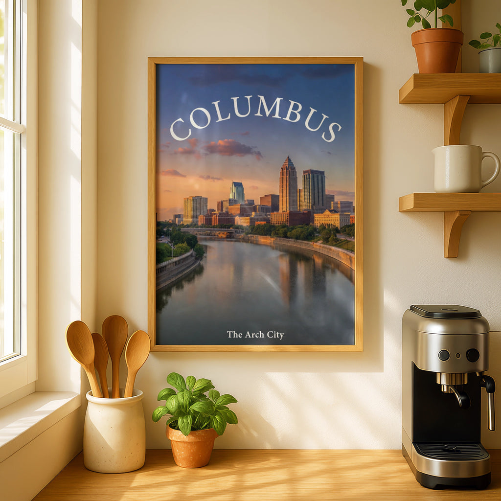 Columbus Ohio Skyline Poster, The Arch City Wall Art, Scioto River Sunset Print