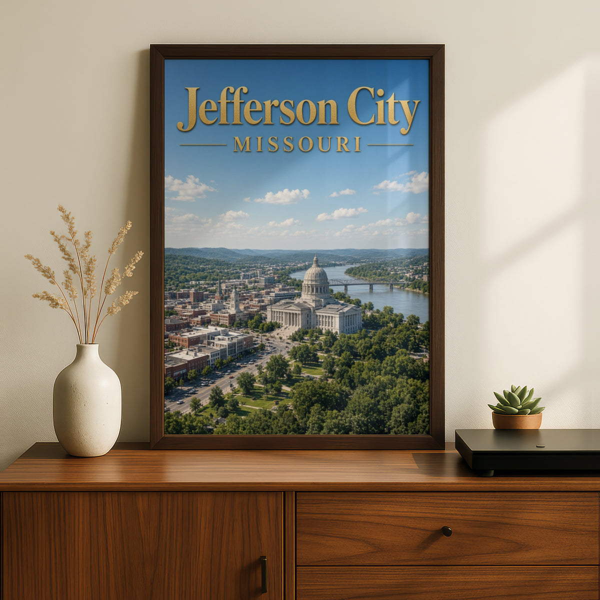 Jefferson City Missouri Poster, State Capitol Wall Art, MO Skyline Print, River View