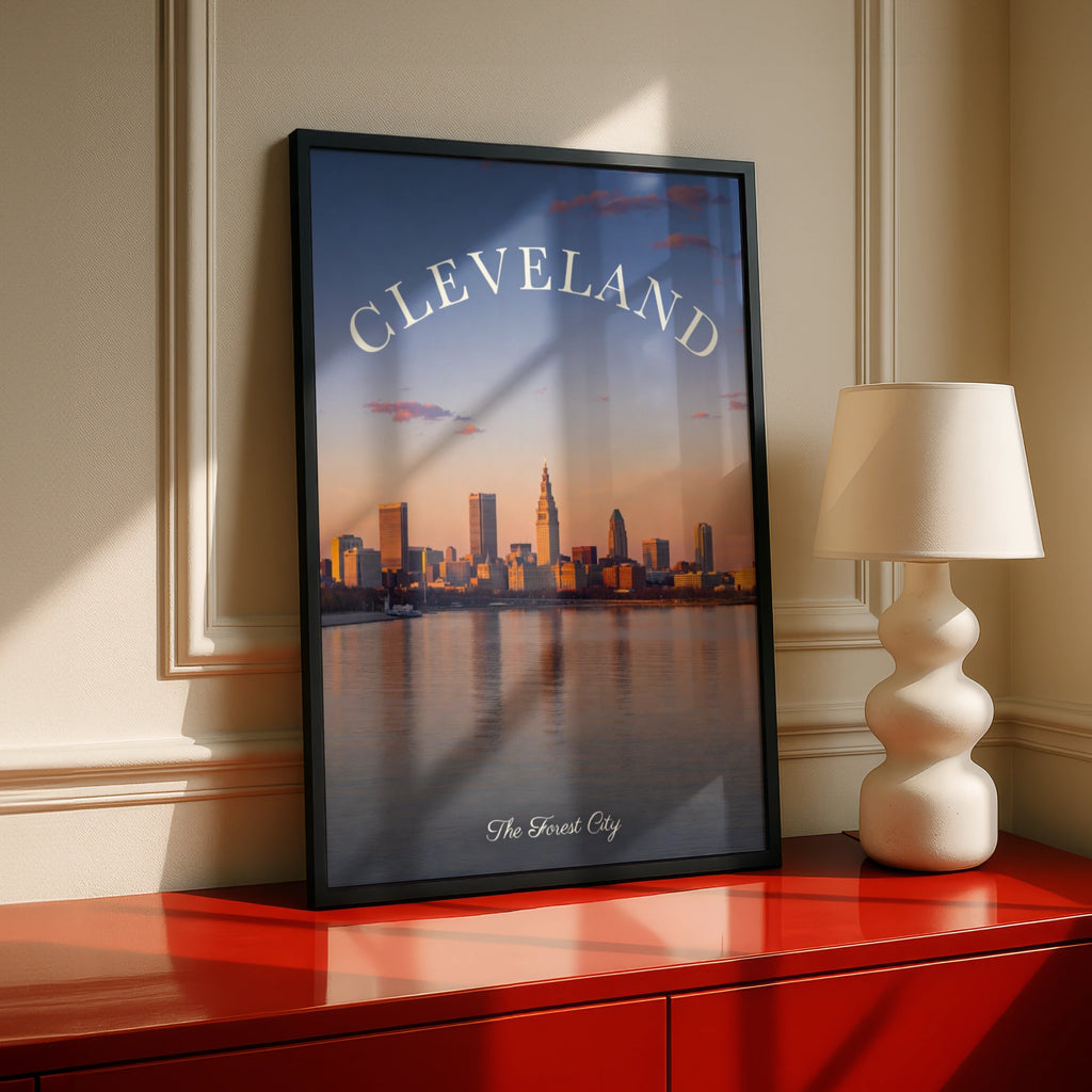 Cleveland Skyline Poster, The Forest City Ohio Wall Art, Lake Erie Sunset Print