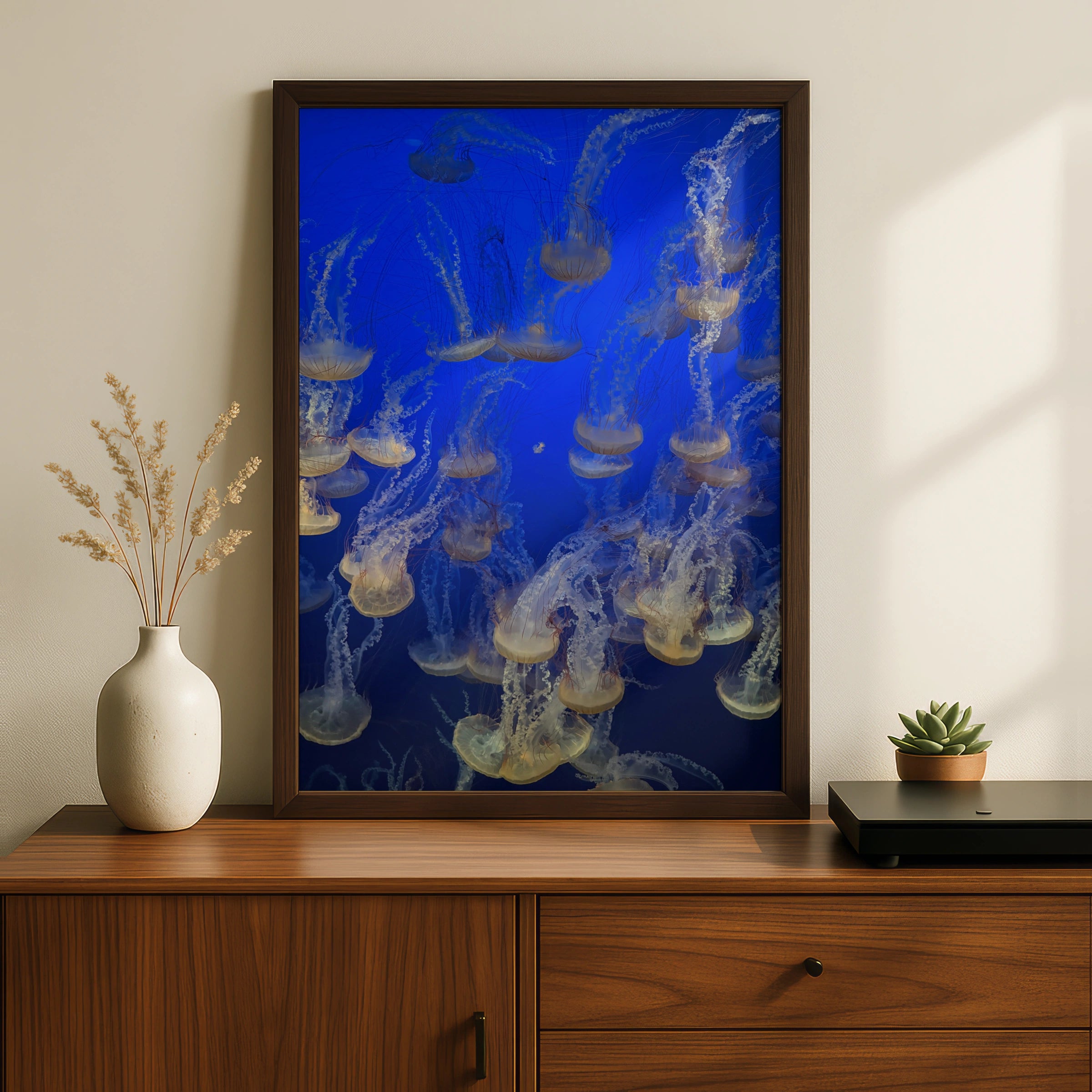 Jellyfish Swarm Poster, Ocean Wall Art, Blue Underwater Sea Life Print, Coastal Decor